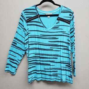 Inspired Shirt Womens XL Zebra Stripe Long Sleeve Zip Accents Top Animal Print
